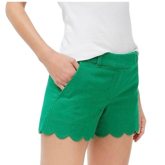 J Crew Pants - J Crew Green Linen Scalloped Shorts